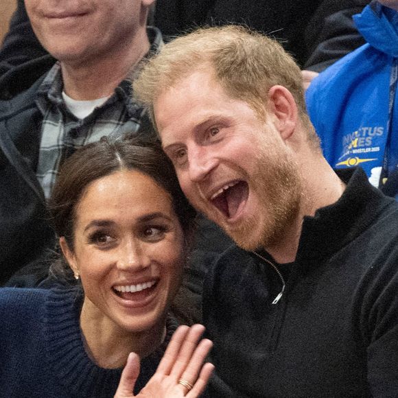 Le prince Harry, le duc de Sussex, Meghan la duchesse de Sussex assistent à une partie de basket-ball en fauteuil roulant au Centre des congrès de Vancouver pendant les Jeux Invictus 2025 à Vancouver, Canada, le 9 février 2025. © Hussein Zak/Splash News/ABACA