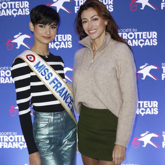 Eve Gilles (Miss France 2024), Rachel Legrain-Trapani (Miss France 2007) - Prix de France Speed Race 2024 à l'Hippodrome de Vincennes le 11 février 2024. © Marc Ausset-Lacroix/Bestimage