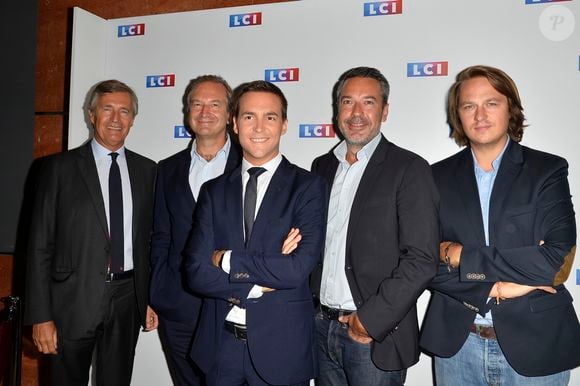 Nicolas Beytout, ,Guillaume Roquette, Adrien Gindre,Mattieu Croissandeau lors du photocall de la conférence de rentrée de la chaine LCI à Boulogne Billancourt le 30 août 2017.
© Coadic Guirec / Bestimage