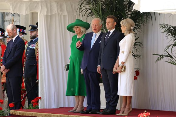 Cérémonie d’accueil à Windsor d'Emmanuel Macron (président de la République Française) et de Brigitte Macron au château de Windsor par le Le roi Charles III d'Angleterre et Camilla Parker Bowles, reine consort d'Angleterre, Le prince William, prince de Galles, et Catherine (Kate) Middleton, princesse de Galles, et visite de la Royal Collection, le 8 juillet 2025. 
© Ludovic Marin / Pool / Bestimage