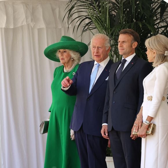 Cérémonie d’accueil à Windsor d'Emmanuel Macron (président de la République Française) et de Brigitte Macron au château de Windsor par le Le roi Charles III d'Angleterre et Camilla Parker Bowles, reine consort d'Angleterre, Le prince William, prince de Galles, et Catherine (Kate) Middleton, princesse de Galles, et visite de la Royal Collection, le 8 juillet 2025. 
© Ludovic Marin / Pool / Bestimage