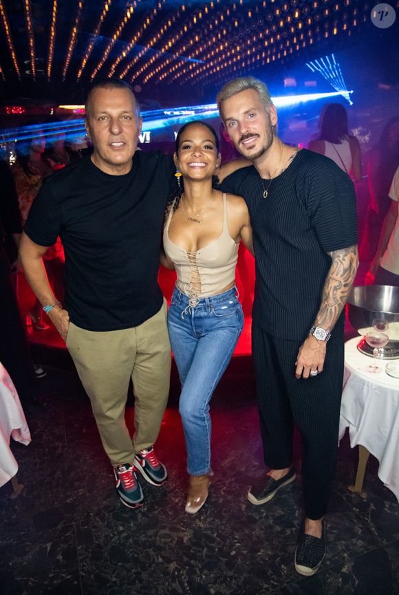 Exclusif - Jean-Roch, M. Pokora (Matt Pokora), sa femme Christina Milian - People dînent au restaurant "Gioia" avant de faire la fête au VIP Room à Saint-Tropez le 28 juillet 2022. © Hippolyte Hamonet/Bestimage