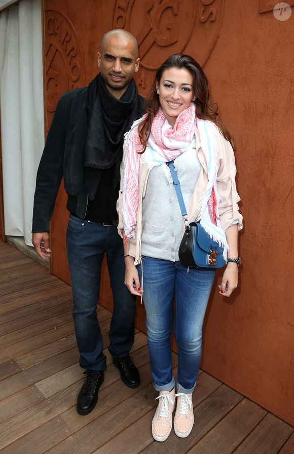 Aurélien Capoue et sa femme Rachel Legrain-Trapani - People au village des Internationaux de France de tennis de Roland Garros à Paris, le 28 mai  2014.