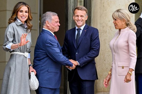 Le président français Emmanuel Macron et sa femme, la Première dame Brigitte Macron, reçoivent le roi Abdallah II de Jordanie et la reine Rania de Jordanie au palais présidentiel de l'Élysée à Paris, France, le 17 septembre 2026. © Christian Liewig/Bestimage