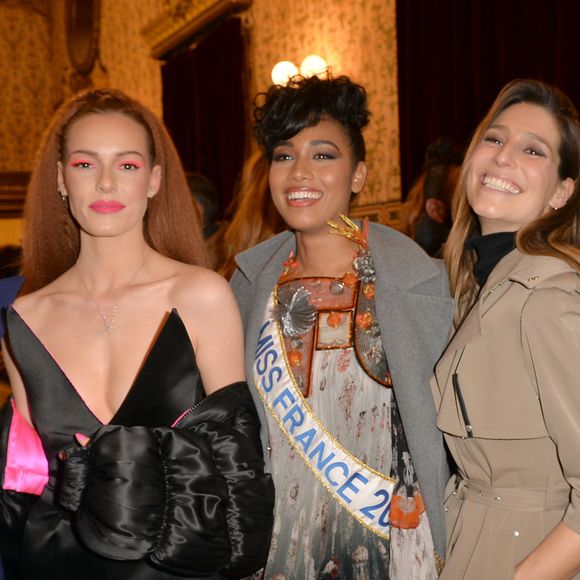 Malika Ménard (Miss France 2010), Maëva Coucke (Miss France 2018),  Clémence Botino (Miss France 2020),  Laury Thilleman (Miss France 2011) et Sylvie Tellier (Miss France 2002 et présidente du comité Miss France) - After Show du défilé de mode Haute-Couture printemps-été 2020 "Jean-Paul Gaultier" au théâtre du Châtelet à Paris le 22 janvier 2020. © Christophe Clovis-Veeren Ramsamy / Bestimage