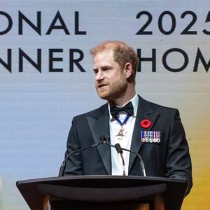 Le prince Harry prononce un discours lors du dîner hommage national de True Patriot Love à Toronto, le jeudi 6 novembre 2025. The Canadian Press/ABACAPRESS.COM//Eduardo Lima