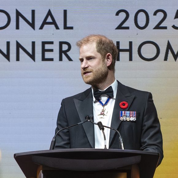 Le prince Harry prononce un discours lors du dîner hommage national de True Patriot Love à Toronto, le jeudi 6 novembre 2025. The Canadian Press/ABACAPRESS.COM//Eduardo Lima