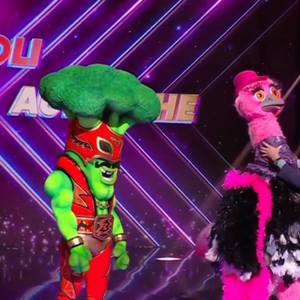 L'Autruche démasquée dans "Mask Singer 2025" par Chantal Ladesou et Laurent Ruquier. Il s'agit de Jeanfi Janssens. Emission du 2 mai 2025.