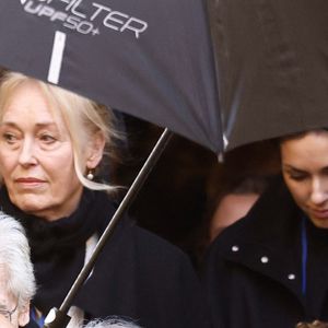 Anne-Line Bjerkan (femme de Nicolas-Jacques Charrier), Théa Charrier (fille de Nicolas-Jacques Charrier, petite fille de Brigitte Bardot) - Sorties des obsèques de Brigitte Bardot en l'église Paroissiale Notre-Dame-de-l'Assomption de Saint-Tropez, France, le 7 janvier 2026.  © Jacovides-Moreau/Bestimage