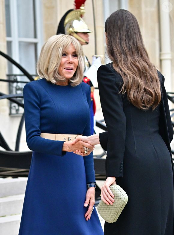 Le président français Emmanuel Macron et Brigitte Macron reçoivent son Altesse Royale le prince héritier du royaume de Jordanie, Hussein ben Abdallah, et sa femme, Son Altesse Royale la princesse Rajwa Al Hussein à l'Elysée, le 8 octobre 2025.
© Christian Liewig / Bestimage