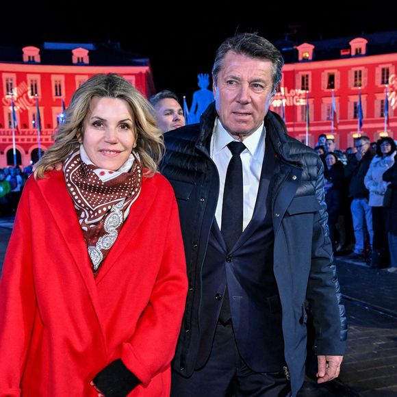 Christian Estrosi, le maire de Nice, et sa femme Laura Tenoudji Estrosi durant la soirée d'ouverture de la 140eme édition du Carnaval de Nice "Roi des Oceans" à Nice, le 15 février 2025 © Bruno Bebert/Bestimage