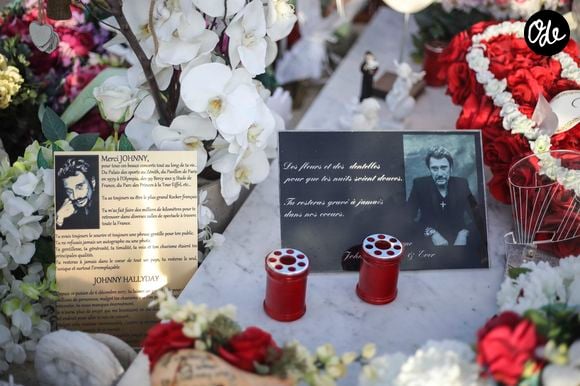 Illustrations de la tombe de Johnny Hallyday au cimetière marin de Lorient à Saint-Barthélemy le 14 avril 2018. 
Crédit : Agence / Bestimage