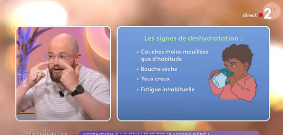 Le pédiatre a expliqué les signes de déshydratation

Le docteur Jules Fougères, pédiatre urgentiste au CHU de Rouen, dans "La maison des maternelles" sur France 2.