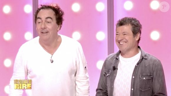 Les Chevaliers du Fiel, Éric Carrière et Francis Ginibre, lors de l'enregistrement de l'émission "Les grands du rire", présentée par Bernard Montiel et Karen Cheryl
AGENCE / BESTIMAGE