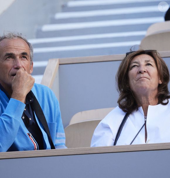 Olivier Kretz, Sandrine Kretz (série L'Agence sur TMC et Netflix) - Les célébrités dans les tribunes des Internationaux de France de tennis de Roland Garros 2024 à Paris le 5 juin 2024. © Jacovides-Moreau/Bestimage