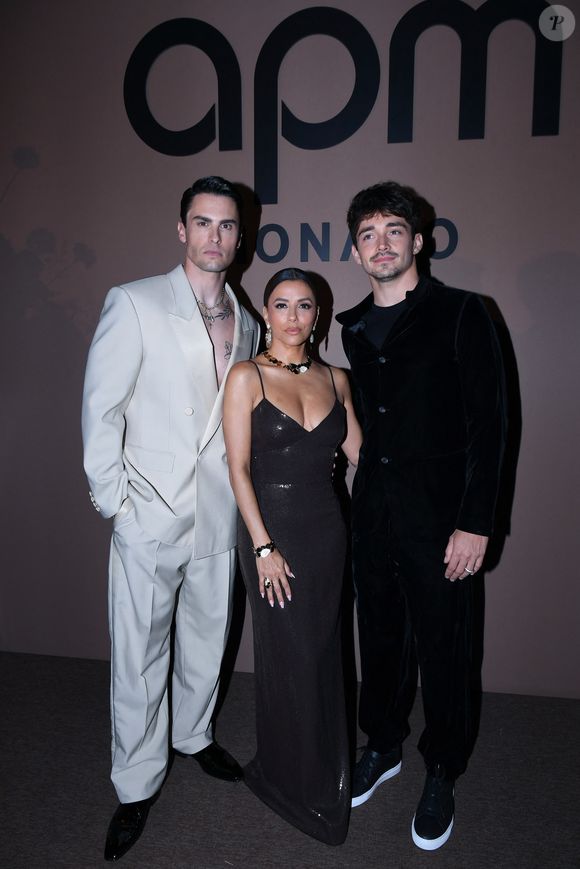 Baptiste Giabiconi, Eva Longoria, Charles Leclerc à la soirée "APM Monaco" à l'hôtel JW Marriott lors du 78ème Festival International du Film de Cannes le 20 mai 2025. © RAchid Bellak/Bestimage