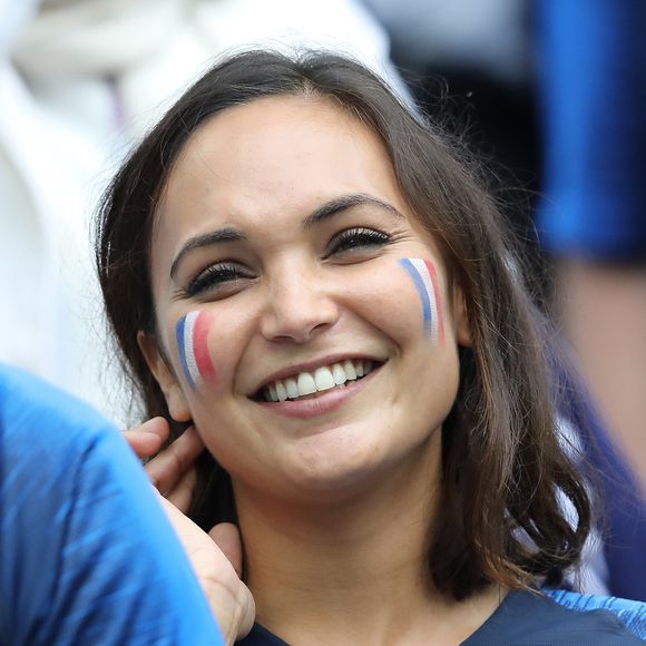 Valérie Bègue (Miss France 2008) - Célébrités dans les tribunes lors des quarts de finale de la Coupe du monde opposant la France à l'Uruguay au stade de Nijni Novgorod à Nijni Novgorod, Russie, le 6 juillet 2018. La France a gagné 2-0. © Cyril Moreau/Bestimage