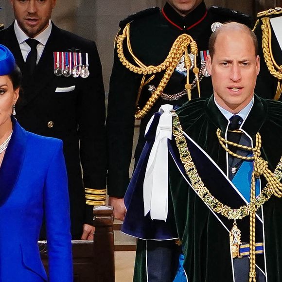Le prince et la princesse de Galles, connus sous le nom de duc et duchesse de Rothesay, en Écosse pendant le service national d'action de grâce et de dédicace pour le roi Charles III et la reine Camilla, et la présentation des honneurs de l'Écosse, à la cathédrale St Giles', Édimbourg.  Édimbourg, Royaume-Uni, le 5 juillet 2023. Photo par Aaron Chown/PA Wire/ABACAPRESS.COM