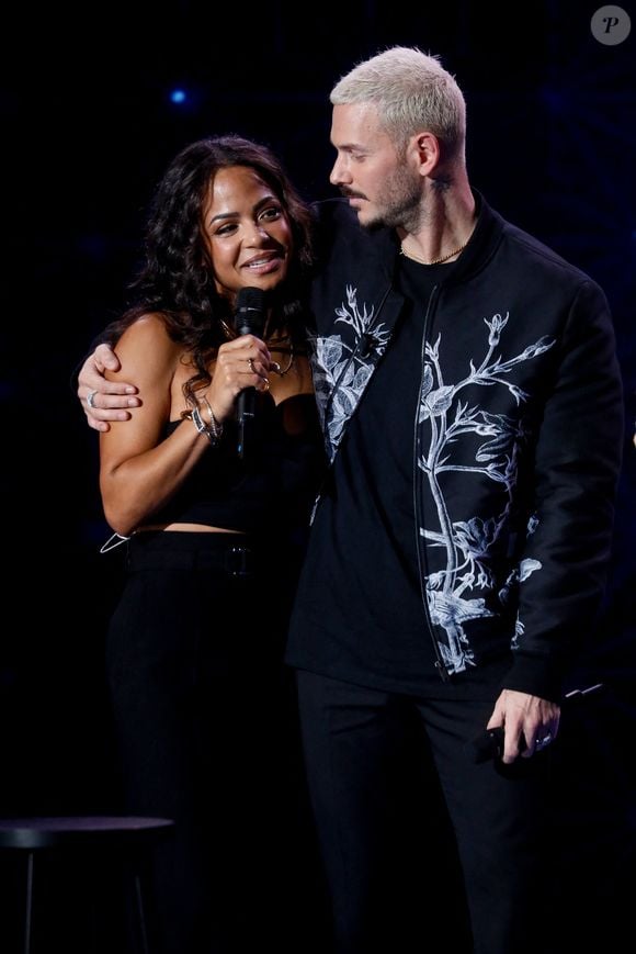 Exclusif - M. Pokora (Matt Pokora) et sa femme Christina Milian - Surprises - Enregistrement de l'émission "La boîte à secrets N°17", présentée par F.Bollaert et diffusée le 19 janvier 2024 sur France 3. © Christophe Clovis / Bestimage