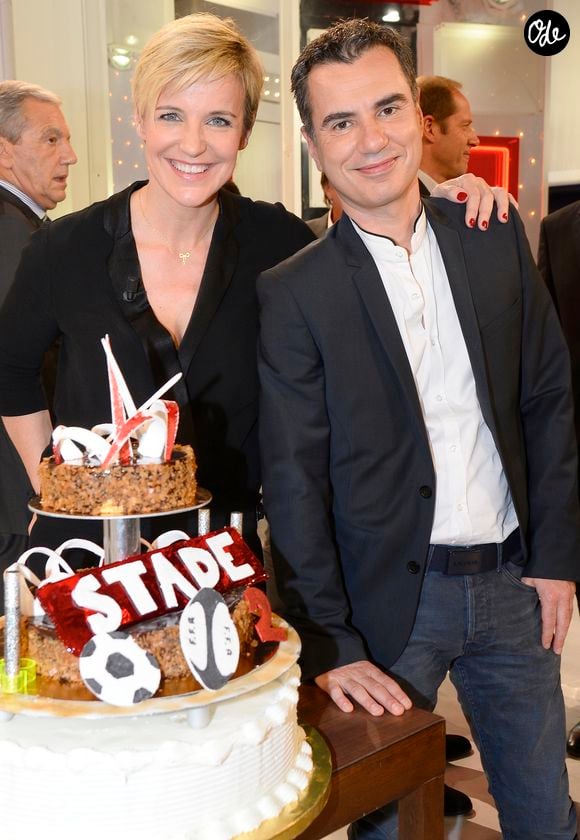 Céline Géraud et Laurent Luyat - Le magazine sportif "Stade 2" fête ses 40 ans lors de l'enregistrement de l'émission "Vivement dimanche" à Paris le 4 novembre 2015. © Coadic Guirec / Bestimage