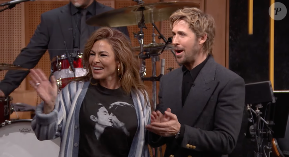 Capture d'écran de "The Tonight Show" avec Eva Mendes et Ryan Gosling.