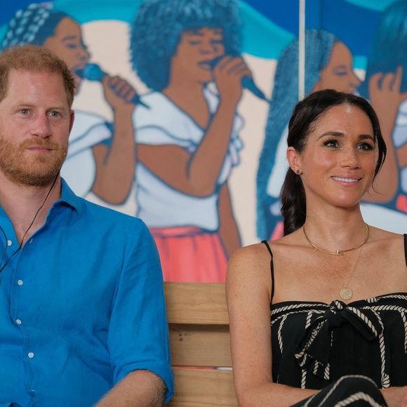 Le Prince Harry et Meghan Markle lors d'un sommet en alliance avec la Fondation Archewell et Luminate à Bogota, le premier jour de leur visite de 4 jours en Colombie.

Photo : Backgrid USA / Bestimage