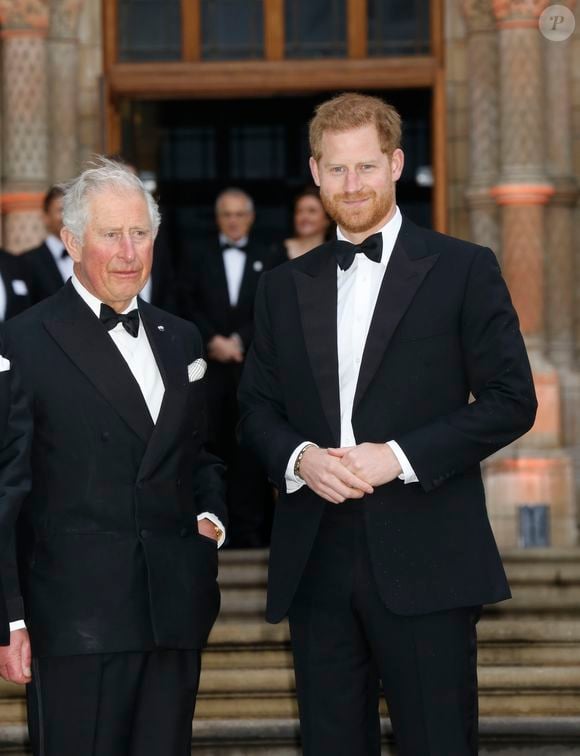 Le prince Charles, prince de Galles, le prince Harry, duc de Sussex, à la première de la série Netflix "Our Planet" au Musée d'Histoires Naturelles à Londres, le 4 avril 2019. (Backgrid UK/ Bestimage).