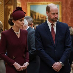 Le prince William, prince de Galles, et Catherine (Kate) Middleton, princesse de Galles - L'émir du Qatar Tamim ben Hamad Al-Thani et sa femme au dîner d'Etat au palais de Buckingham lors de sa visite d'Etat au Royaume-Uni, le 3 décembre 2024.