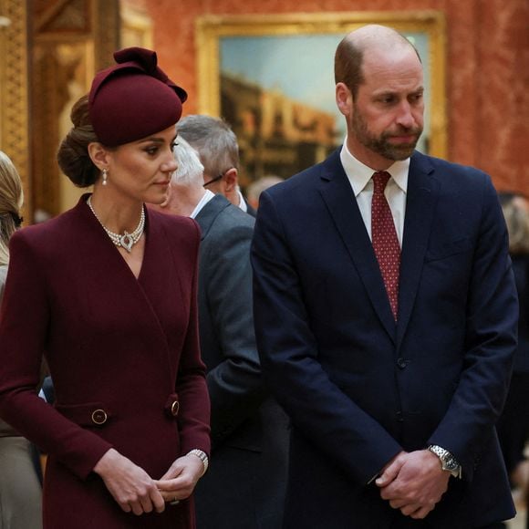 Le prince William, prince de Galles, et Catherine (Kate) Middleton, princesse de Galles - L'émir du Qatar Tamim ben Hamad Al-Thani et sa femme au dîner d'Etat au palais de Buckingham lors de sa visite d'Etat au Royaume-Uni, le 3 décembre 2024.