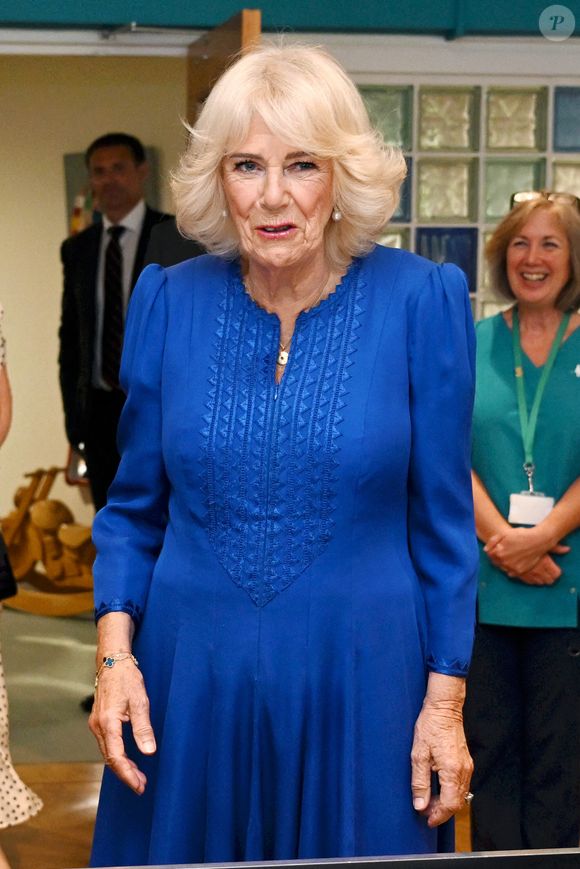 La reine Camilla, marraine du Children's Hospice South West, se joint au personnel, aux bénévoles et aux familles pour célébrer le 30e anniversaire de l'hospice lors d'une visite à Little Bridge House à Fremington, près de Barnstaple, dans le Devon, au Royaume-Uni, le mercredi 16 juillet 2025. Photo by Finnbarr Webster/PA Wire /ABACAPRESS.COM