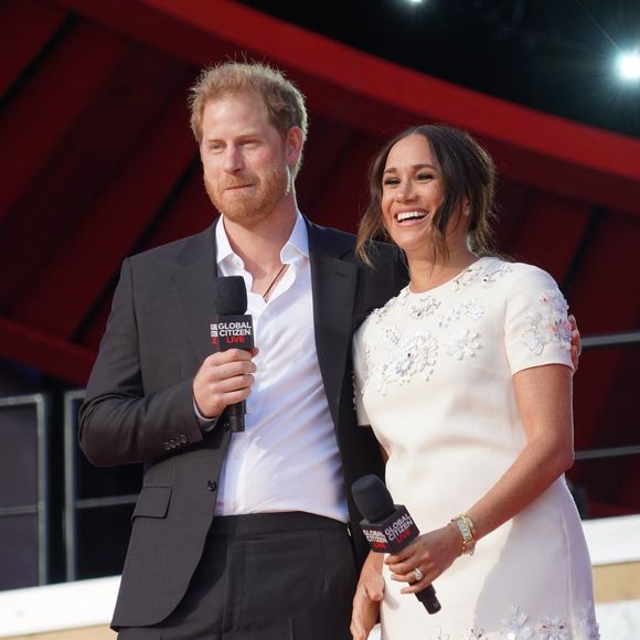 Le prince Harry, duc de Sussex et Meghan Markle sur la scène du "Global Citizen Live Festival" à Central Park à New York, le 25 septembre 2021.
© Sonia Moskowitz Gordon/ZUMA Press Wire/Bestimage