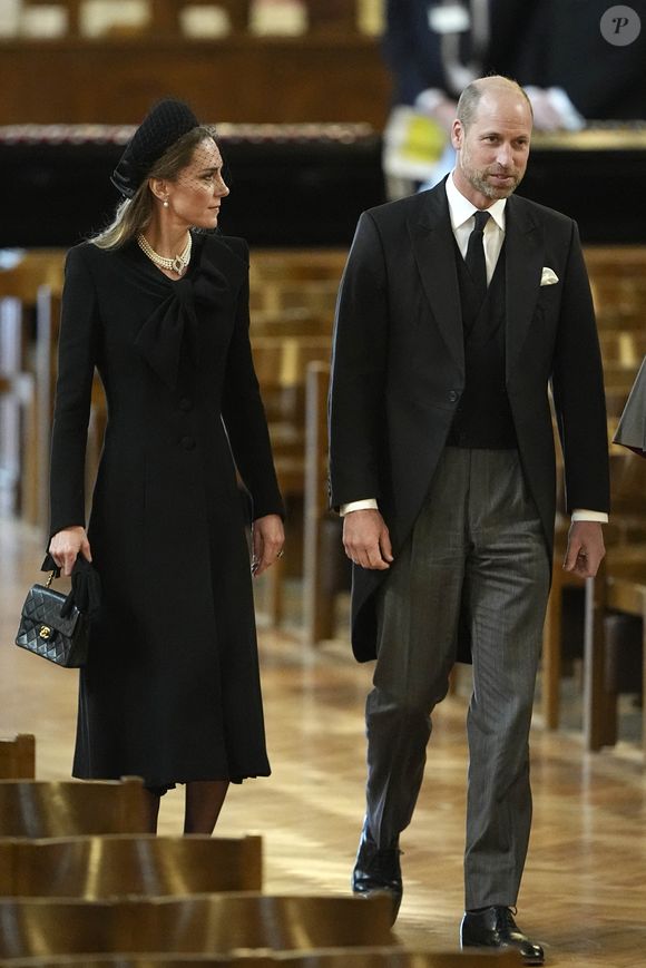 Le prince et la princesse de Galles (Le prince William, prince de Galles, et Catherine (Kate) Middleton, princesse de Galles) arrivent à la messe de requiem pour la duchesse de Kent, à la cathédrale de Westminster, dans le centre de Londres. 16 septembre 2025. © PA Photo/ Bestimage