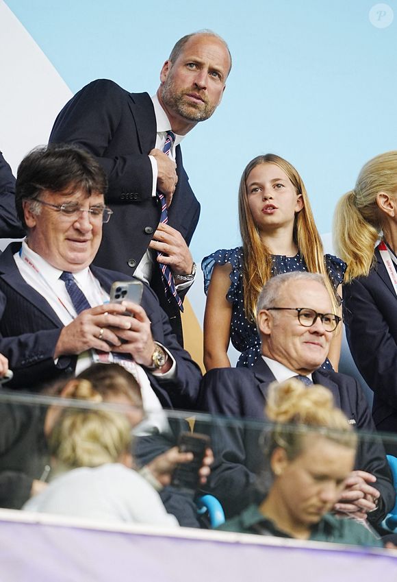 Le Prince de Galles et la Princesse Charlotte dans les tribunes lors de la finale de l'UEFA Women's Euro 2025 au St. Jakob-Park à Bâle, Suisse, le 27 juillet 2025. Photo by Peter Byrne/PA Wire/ABACAPRESS.COM