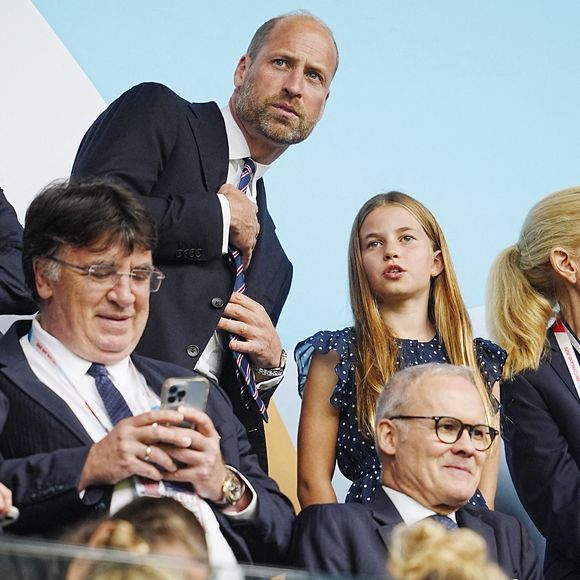 Le Prince de Galles et la Princesse Charlotte dans les tribunes lors de la finale de l'UEFA Women's Euro 2025 au St. Jakob-Park à Bâle, Suisse, le 27 juillet 2025. Photo by Peter Byrne/PA Wire/ABACAPRESS.COM