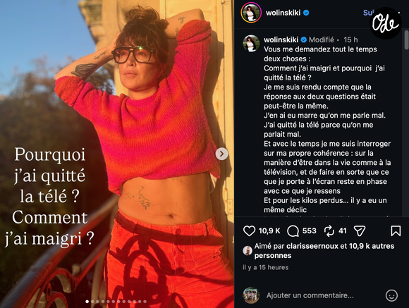 Il lui aura fallu dix ans et une reprise du sport pour progressivement se réconcilier avec elle-même.

Capture Instagram - Elsa Wolinski