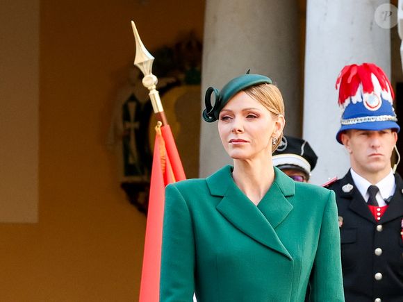 La princesse Charlène de Monaco - Le prince de Monaco et la princesse de Monaco accueillent le président du Portugal, dans la cours d'honneur du Palais Princier à Monaco, le 21 novembre 2025. Le chef d'Etat portugais est en visite officielle en principauté. © Bruno Bebert / Bestimage
