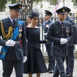 Le prince William, duc de Cambridge, Meghan Markle, duchesse de Sussex et le prince Harry, duc de Sussex - La famille royale d'Angleterre à l'abbaye de Westminster pour le centenaire de la RAF à Londres. Le 10 juillet 2018. AGENCE / BESTIMAGE
