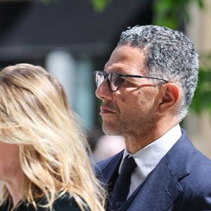 Sarah Poniatowski (Lavoine) et son compagnon Roschdy Zem -  Arrivées aux obsèques du prince Jean-Stanislas Poniatowski en l'Eglise polonaise à Paris, France, le 29 avril 2024. © Jacovides-Moreau/Bestimage