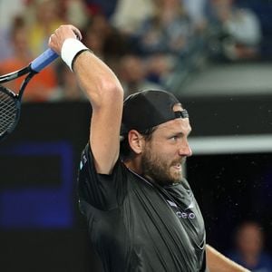 Lucas Pouille lors de l'Open de tennis d'Australie à Melbourne, Australie. © Nicolas Luttiau/Bestimage