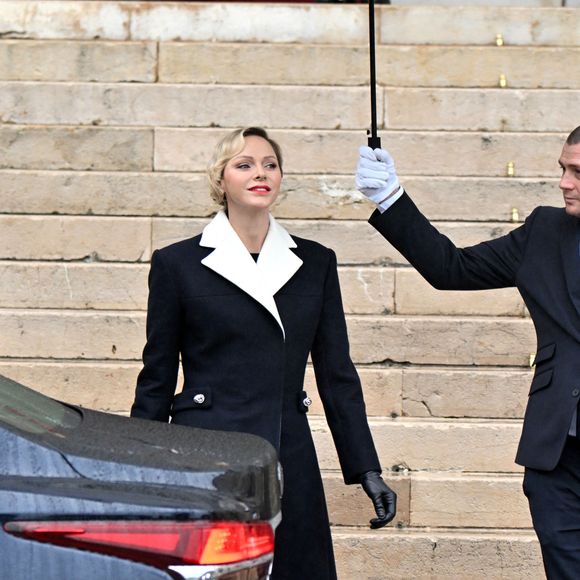 La princesse Charlene assiste à la messe pontificale dans le cadre de la célébration de la Sainte Devote, sainte patronne de Monaco, à Monaco le 27 janvier 2025. © Bruno Bebert / Bestimage