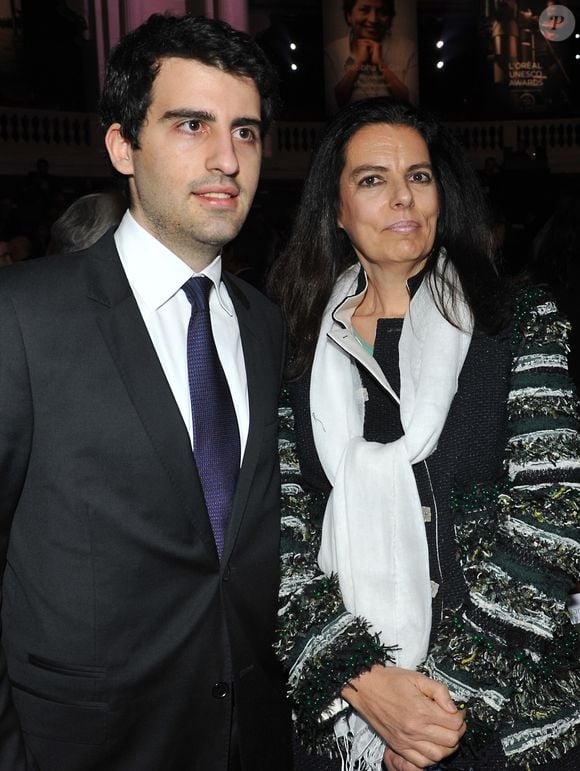 Françoise Bettencourt Meyers et son fils Nicolas Meyers - Prix l'Oréal - Unesco 2013 "For Women In Science" a la Sorbonne à Paris le 28 mars 2013. VEEREN / BESTIMAGE