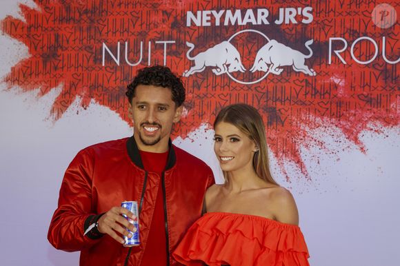 Marquinhos et sa femme Carol Cabrino lors de la soirée d'anniversaire "Neymar JR'S: Nuit Rouge" des 27 ans de Neymar Jr. au Pavillon Gabriel à Paris, France, le 4 février 2019. © Sarah Bastin/Red Bull Content Pool/Bestimage - Usage for editorial use only -