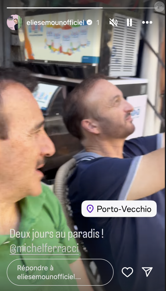 Elie Semoun. L'humoriste les a filmés alors qu'ils sont à Porto-Vecchio, sous le soleil et prennent un verre sur une place. "Deux jours au paradis", confie Elie Semoun. 

Michel Ferracci et Elie Semoun en Corse