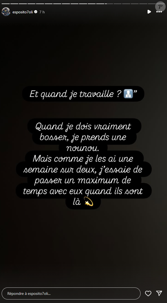 La première chez son père, la seconde chez sa mère. "C'est leur choix", indique-t-il. Olivier Esposito (Familles nombreuses) s'exprime plus d'un mois après son divorce avec Tiffanie, le 14 octobre 2025 sur Instagram.