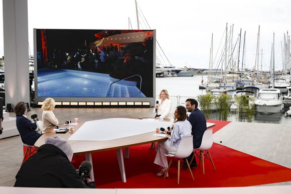 Exclusif - Flavie Flament, Charlotte Lipinska, Alex Jaffray, Samuel Ollivier et Camille Dahan sur le plateau de l'émission Télématin en marge du 78ème Festival International du Film de Cannes, France, le 22 mai 2025. © Jack Tribeca/Bestimage
