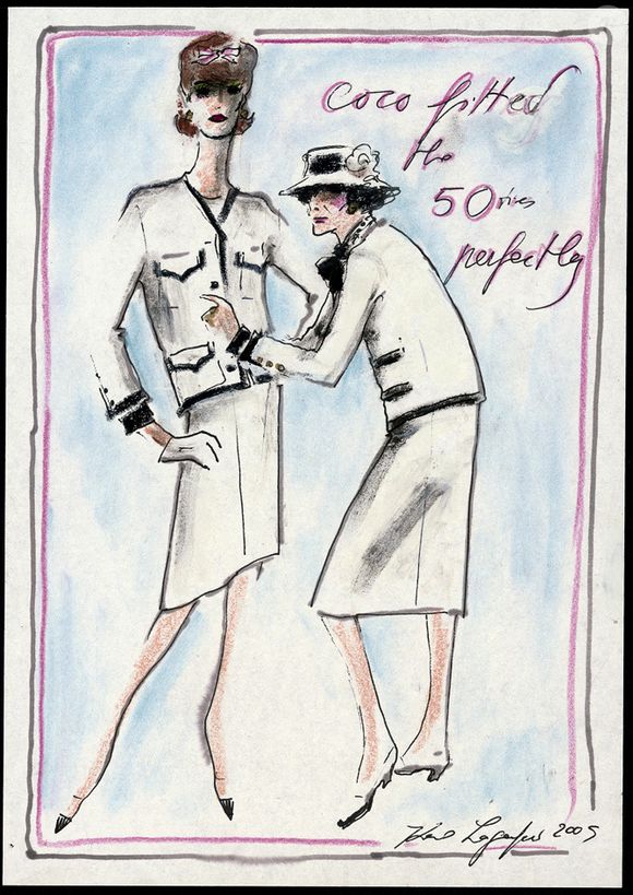 Croquis de Coco Chanel par Karl Lagerfeld, 2005. Photo DPA/ABACAPRESS.COM