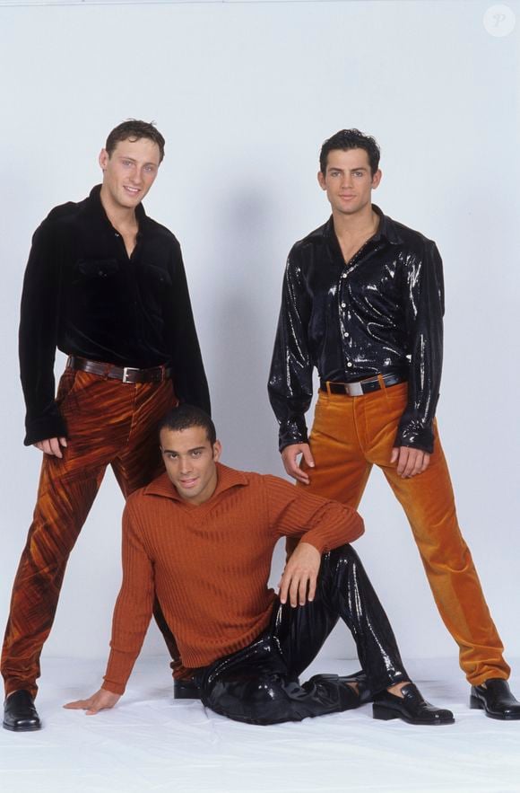 Archives - Le groupe 2 Be 3, Adel Kachermi, Filip Nikolic et Frank Delay, le 16 mai 1997. Michel MARIZY via Bestimage