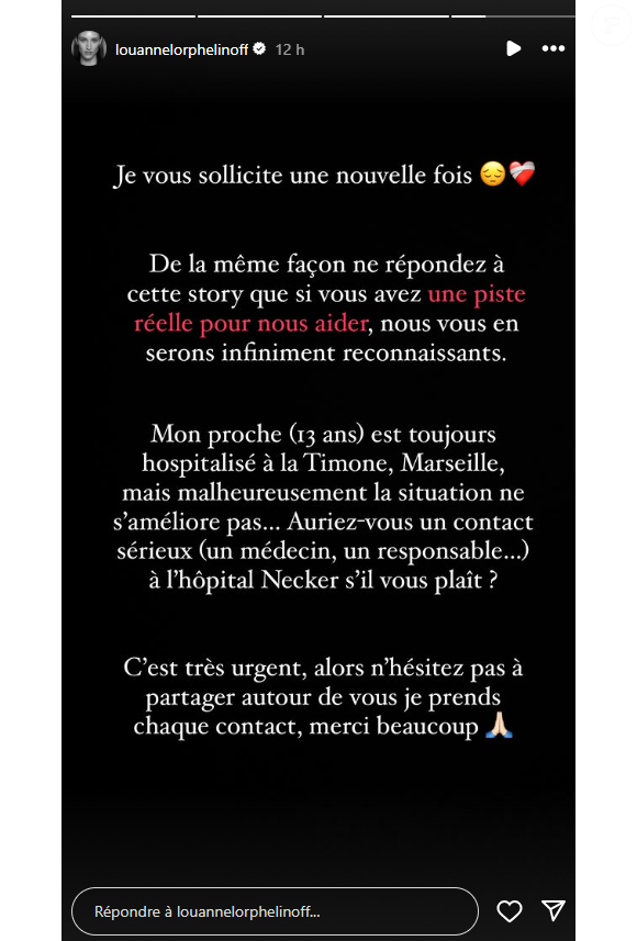 Début février, sa soeur Lou-Anne et elle dévoilaient que l'un de leurs proches âgés de 13 ans était mal-en-point
Marine Lorphelin et sa soeur Lou-Anne inquiètes pour un proche