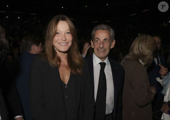 Exclusif - Carla Bruni-Sarkozy, Nicolas Sarkozy lors d'une cérémonie organisée par le Conseil des institutions juives de France (CRIF) en hommage aux victimes des attentats du Hamas du 7 octobre 2023 contre Israël, à l'occasion du premier anniversaire de l'événement, à Paris, le 7 octobre 2024. © Jack Tribeca / Bestimage