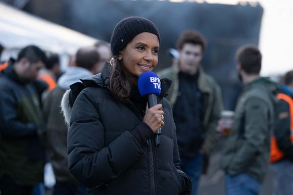Karine Le Marchand soutient les agriculteurs sur le barrage de l'Autoroute A4 à hauteur de Jossigny en Seine et Marne le 29 Janvier 2024. © Jeremy Melloul - Pierre Perusseau / Bestimage